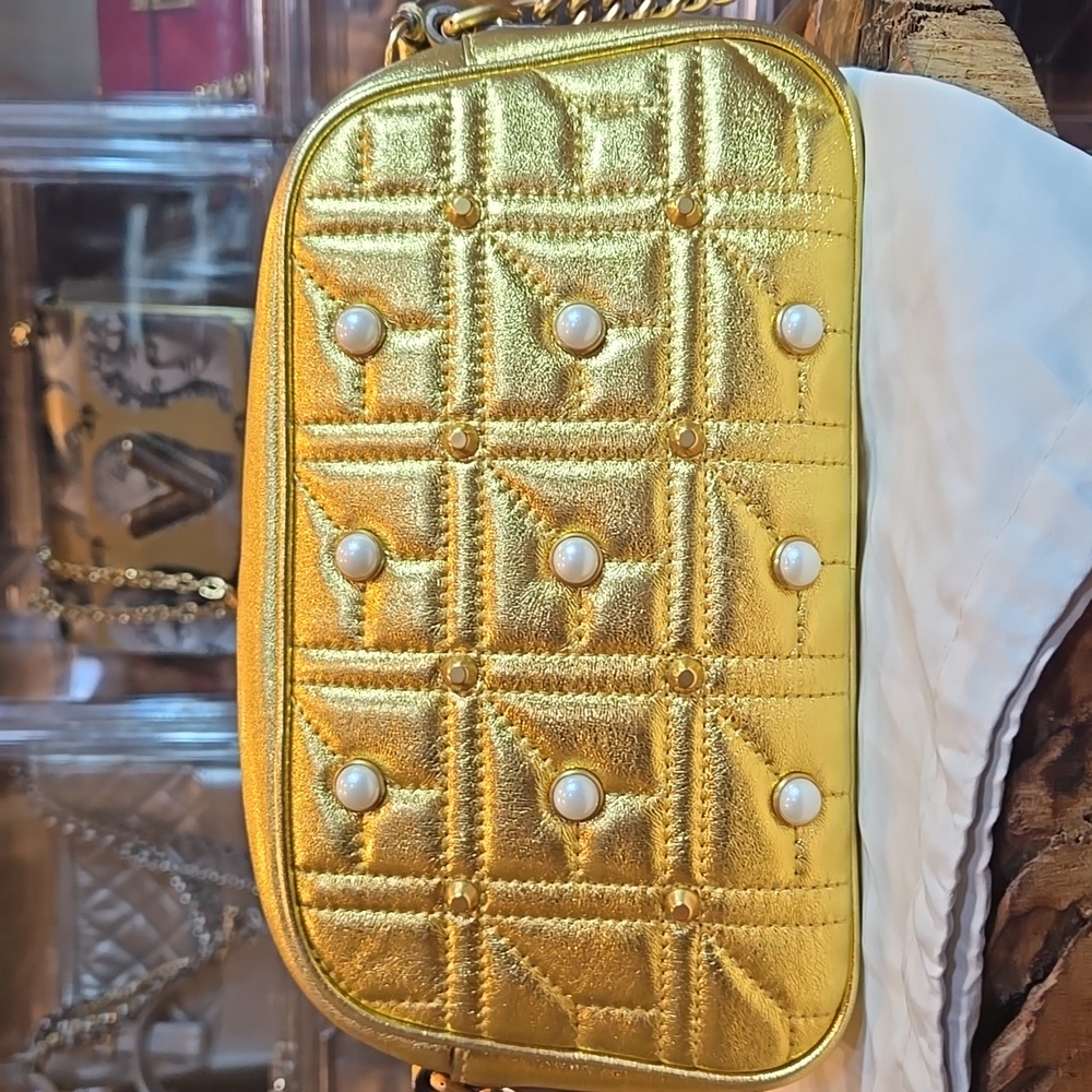 GUCCI Shoulder Bag GG Marmont Leather Faux Pearl Gold 447632  - COA Included - Picture 5 of 16